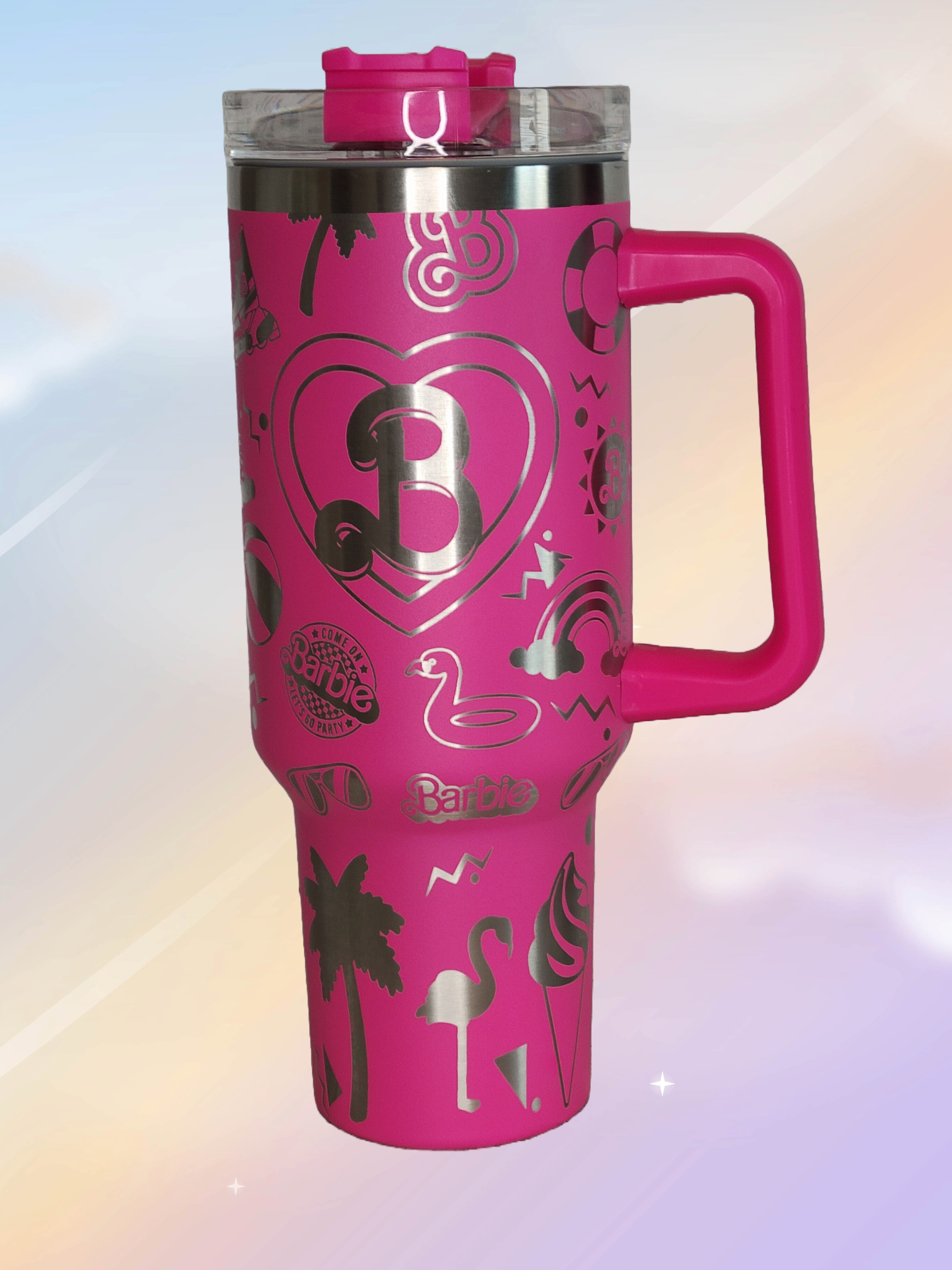 40 oz Stainless Steel Tumbler with Handle-"Barbie Theme"