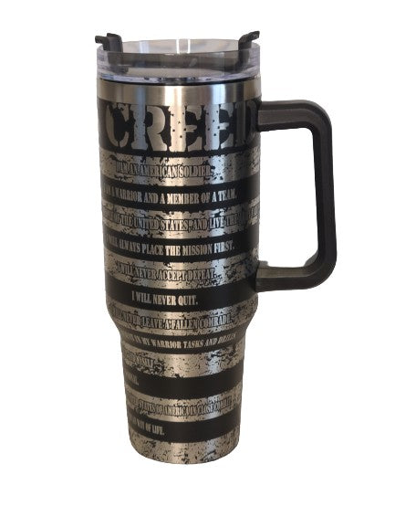 40 oz Stainless Steel Tumbler with Handle-"Soldiers Creed"