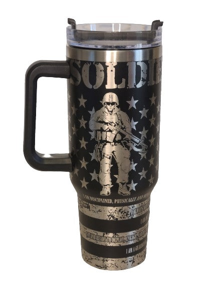 40 oz Stainless Steel Tumbler with Handle-"Soldiers Creed"