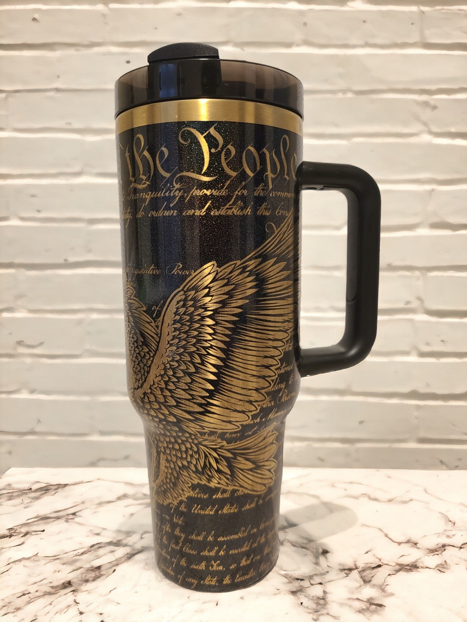 Personalized 40oz Shimmer Black Gold Coated Tumbler